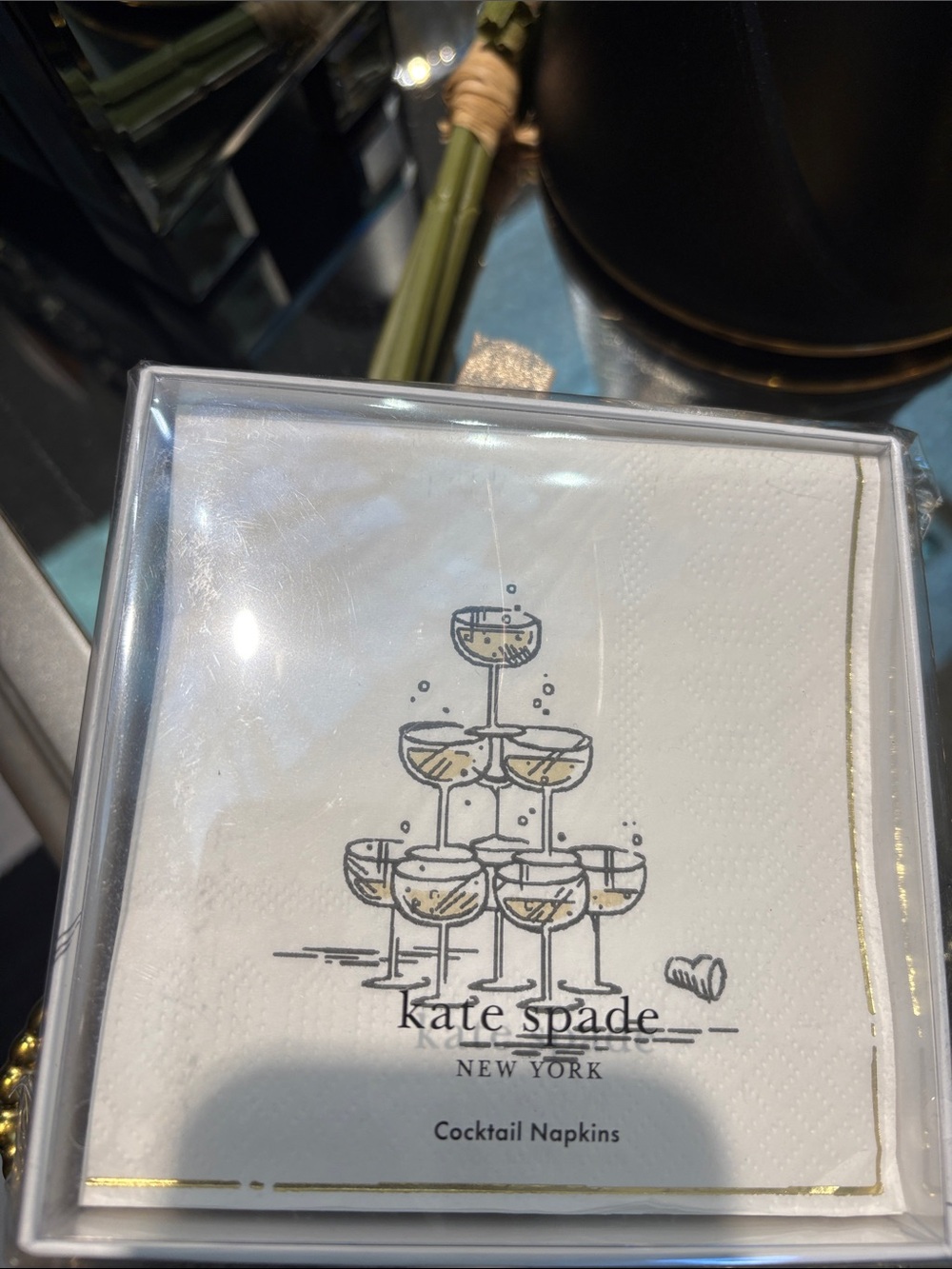 kate spade White & Gold Champagne Glass Cocktail Napkins